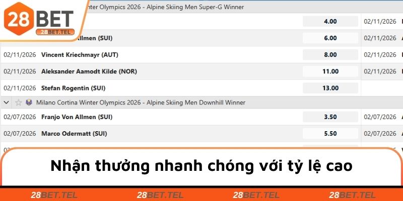 Nhận thưởng nhanh chóng với tỷ lệ cao